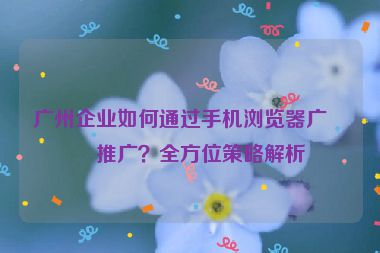 廣州企業(yè)如何通過手機瀏覽器廣告推廣？全方位策略解析